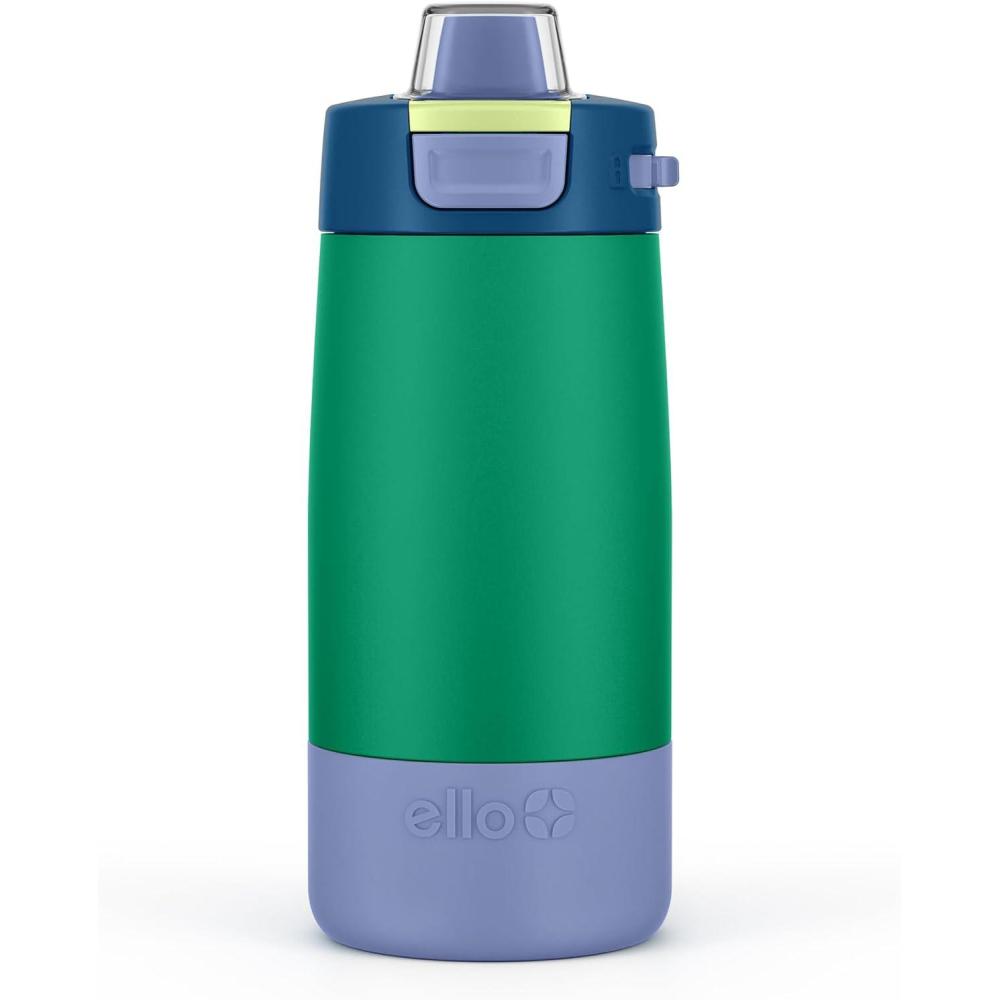 imageEllo Kids Colby 12oz Stainless Steel Insulated Water Bottle with Straw and BuiltIn Silicone Coaster Carrying Handle and LeakProof Locking Lid for School Backpack Lunchbox and Outdoor SportsTropical Wave