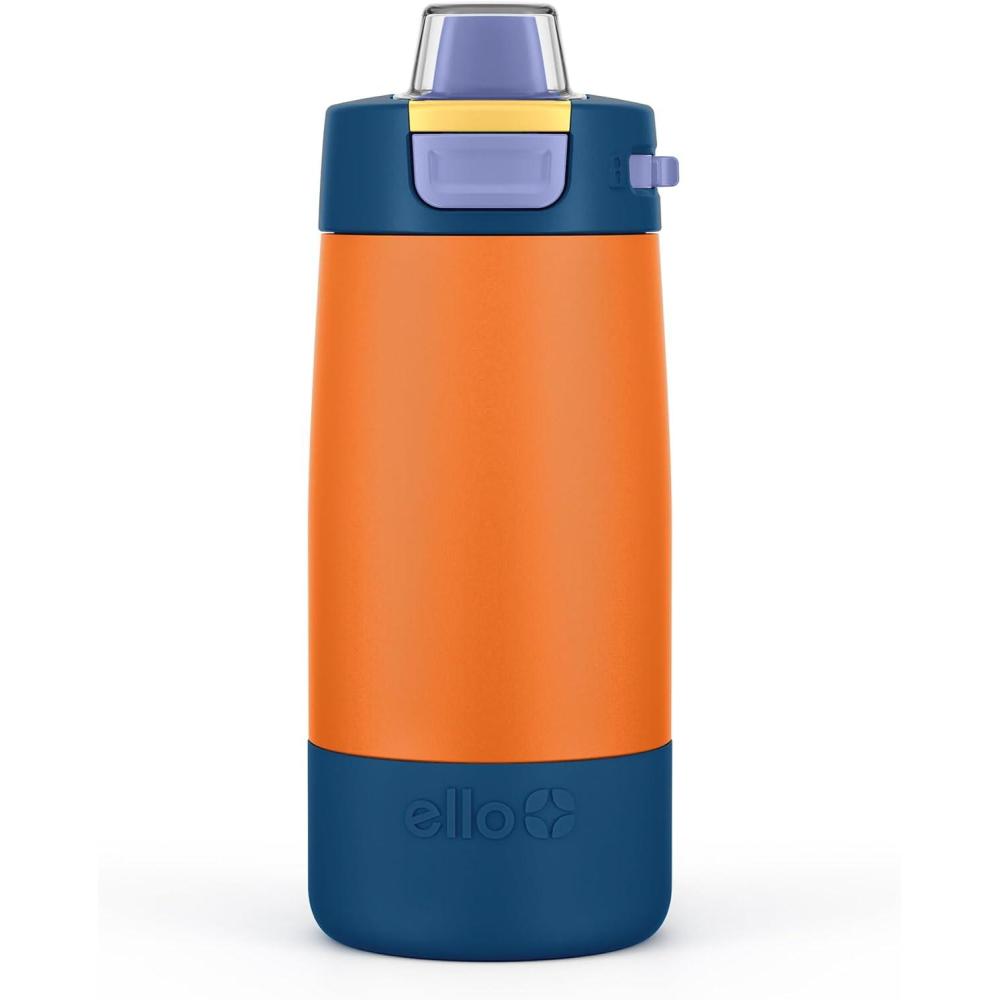imageEllo Kids Colby 12oz Stainless Steel Insulated Water Bottle with Straw and BuiltIn Silicone Coaster Carrying Handle and LeakProof Locking Lid for School Backpack Lunchbox and Outdoor SportsSunset Splash
