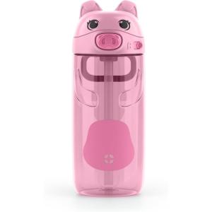 imageEllo Ellies 16oz Plastic Kids Water Bottle with Straw and Builtin Carrying Handle and LeakProof Locking Lid for School backpack Lunchbox and Outdoor Sports PigPig