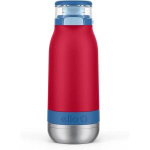 imageEllo Emma 14oz Vacuum Insulated Stainless Steel Kids Water Bottle with Straw and Builtin Carrying Handle and LeakProof Locking Lid for School Backpack Lunchbox and Outdoor SportsRed Splash