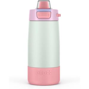 imageEllo Kids Colby 12oz Stainless Steel Insulated Water Bottle with Straw and BuiltIn Silicone Coaster Carrying Handle and LeakProof Locking Lid for School Backpack Lunchbox and Outdoor SportsFrosted Petal