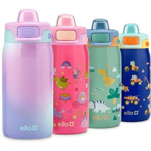 imageEllo Kids Pop ampamp Fill 12oz Water Bottle with Quick Fill Lid DoubleWall Vacuum Insulated Stainless Steel Leak Proof BPA Free Sip ampamp Chug For School Lunchboxes Construction SitePurple Watercolor