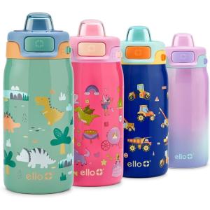imageEllo Kids Pop ampamp Fill 12oz Water Bottle with Quick Fill Lid DoubleWall Vacuum Insulated Stainless Steel Leak Proof BPA Free Sip ampamp Chug For School Lunchboxes Construction SiteDino