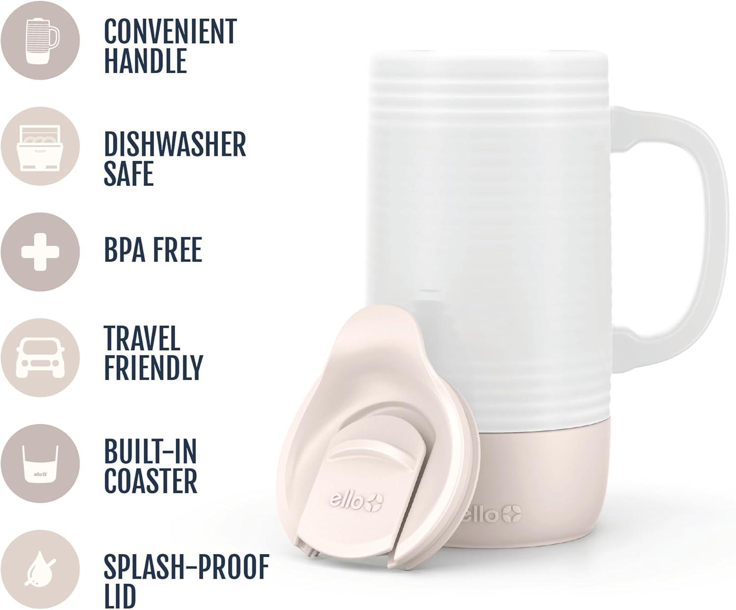 imageEllo Jane 18oz Ceramic Travel Mug with Handle SplashResistant Slider Lid and Builtin Coaster Perfect for Coffee and Tea BPA Free Dishwasher Safe Gift for Him Her Birthday AlligatorSandbar