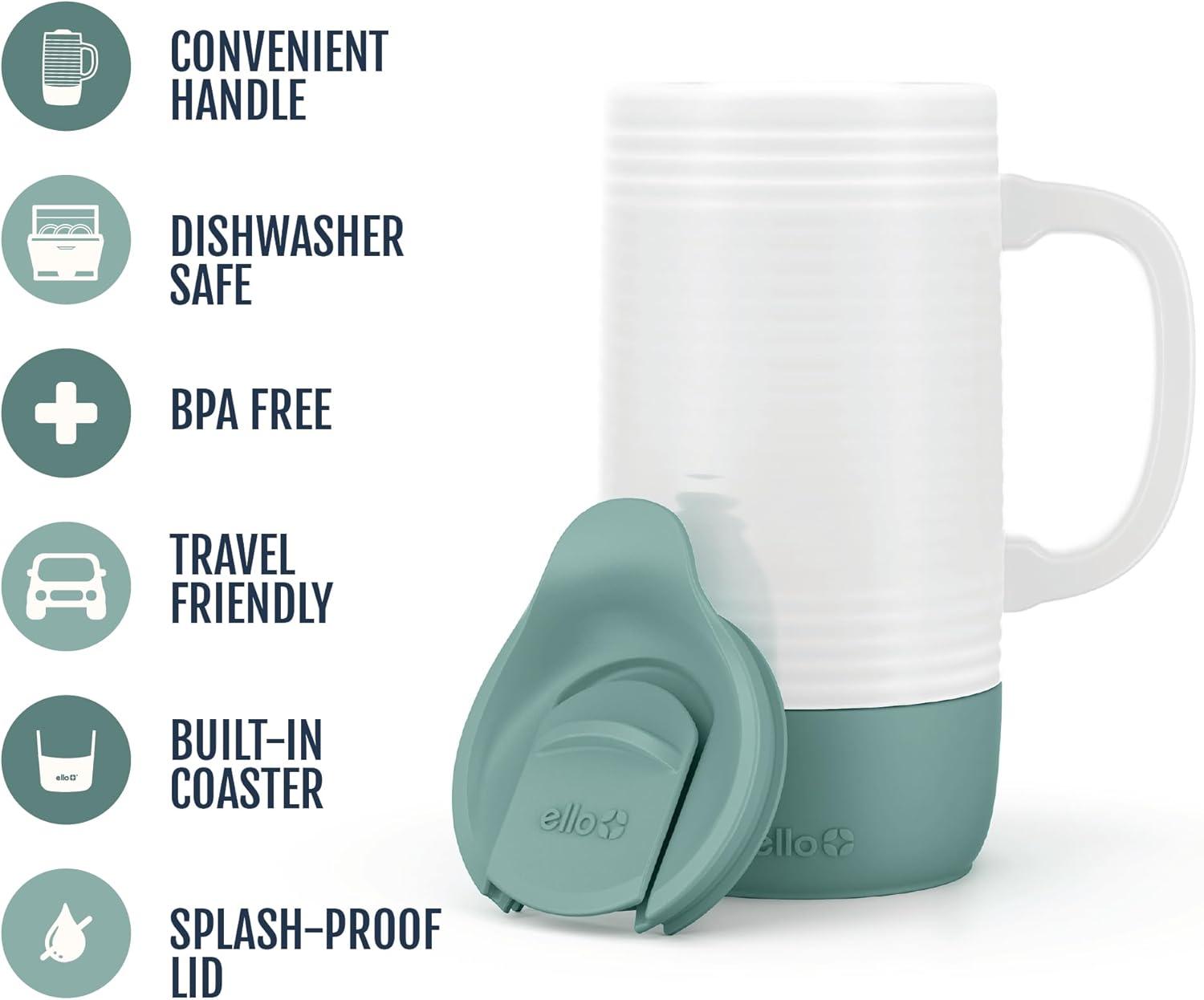 imageEllo Jane 18oz Ceramic Travel Mug with Handle SplashResistant Slider Lid and Builtin Coaster Perfect for Coffee and Tea BPA Free Dishwasher Safe Gift for Him Her Birthday AlligatorAlligator
