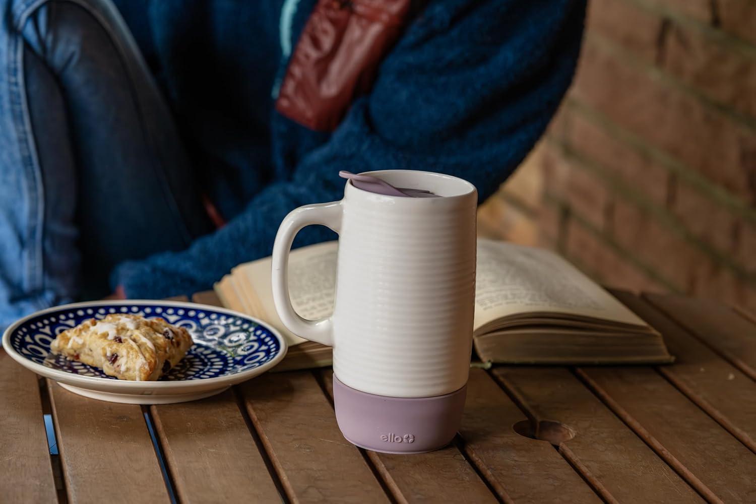 imageEllo Jane 18oz Ceramic Travel Mug with Handle SplashResistant Slider Lid and Builtin Coaster Perfect for Coffee and Tea BPA Free Dishwasher Safe Gift for Him Her Birthday AlligatorMauvewood