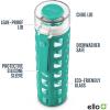 imageEllo Syndicate 20oz Reusable Glass Water Bottle with OneTouch Leak Proof Flip Lid Protective NonSlip Silicone Sleeve Carry Loop for Coffee Tea and Water BPAfree Dishwasher Safe AlligatorMint