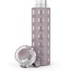 imageEllo Syndicate 20oz Reusable Glass Water Bottle with OneTouch Leak Proof Flip Lid Protective NonSlip Silicone Sleeve Carry Loop for Coffee Tea and Water BPAfree Dishwasher Safe AlligatorMauvewood