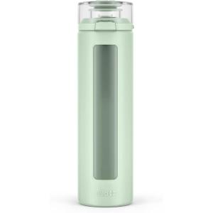 imageEllo Syndicate 20oz Reusable Glass Water Bottle with OneTouch Leak Proof Flip Lid Protective NonSlip Silicone Sleeve Carry Loop for Coffee Tea and Water BPAfree Dishwasher Safe AlligatorSage