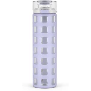 imageEllo Syndicate 20oz Reusable Glass Water Bottle with OneTouch Leak Proof Flip Lid Protective NonSlip Silicone Sleeve Carry Loop for Coffee Tea and Water BPAfree Dishwasher Safe AlligatorCeleste