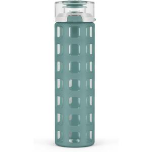 imageEllo Syndicate 20oz Reusable Glass Water Bottle with OneTouch Leak Proof Flip Lid Protective NonSlip Silicone Sleeve Carry Loop for Coffee Tea and Water BPAfree Dishwasher Safe AlligatorAlligator