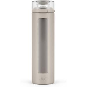 imageEllo Syndicate 20oz Reusable Glass Water Bottle with OneTouch Leak Proof Flip Lid Protective NonSlip Silicone Sleeve Carry Loop for Coffee Tea and Water BPAfree Dishwasher Safe AlligatorSand