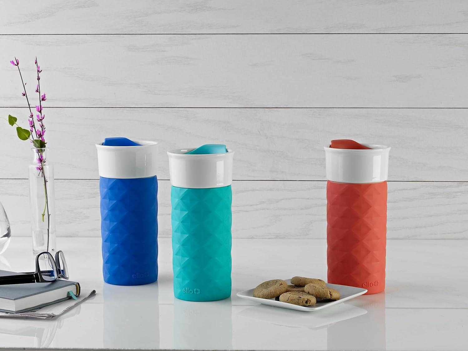 imageEllo Ogden 16oz Ceramic Travel Mug with SplashResistant Slider Lid and Protective Silicone Sleeve Perfect for Coffee or Tea BPAFree Dishwasher Safe MineralTeal