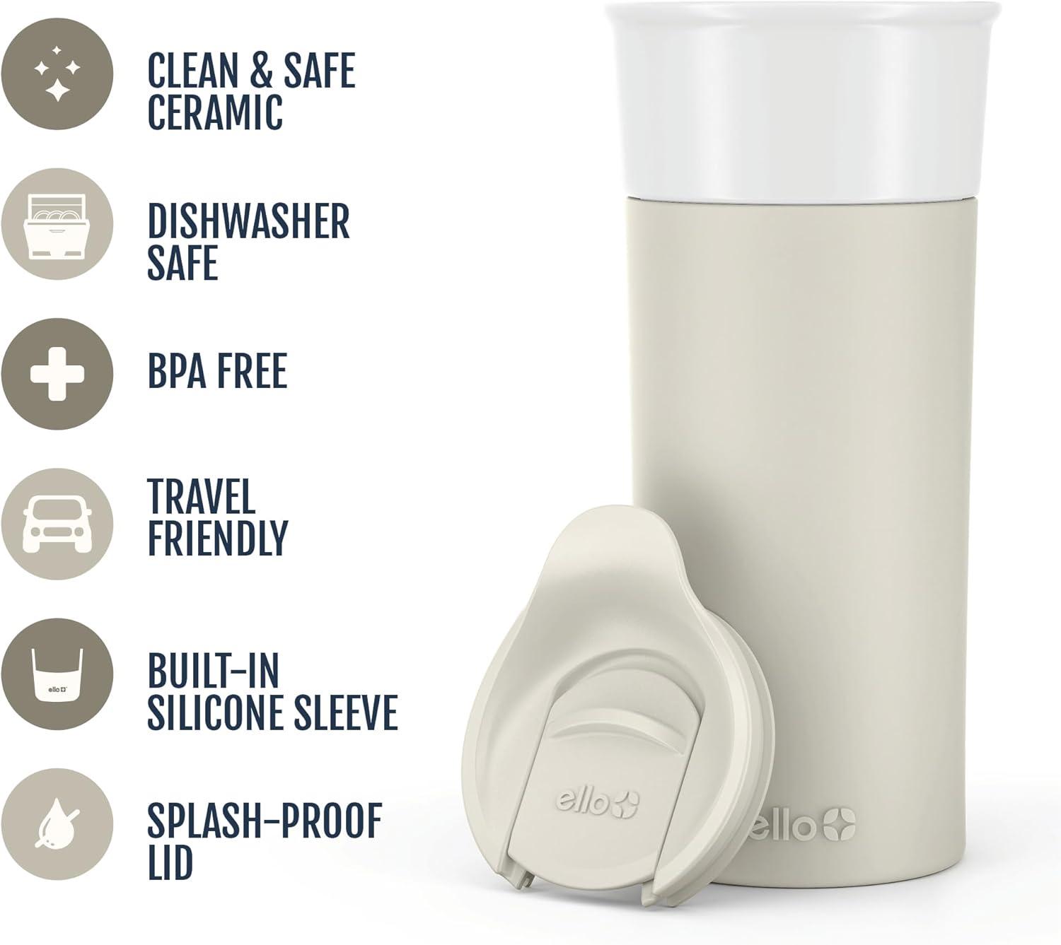 imageEllo Ogden 16oz Ceramic Travel Mug with SplashResistant Slider Lid and Protective Silicone Sleeve Perfect for Coffee or Tea BPAFree Dishwasher Safe MineralMineral