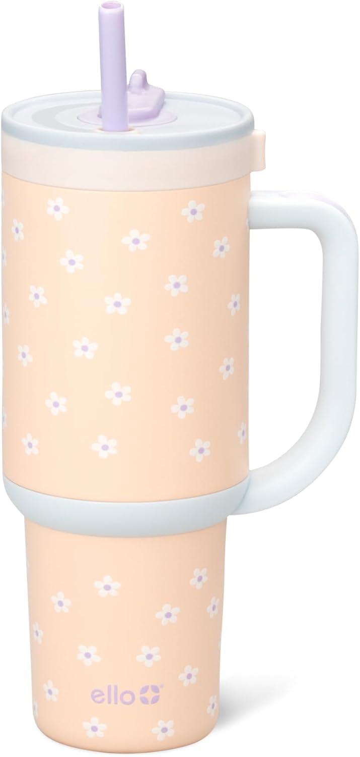 imageEllo Oasis 40oz Stainless Steel Water Bottle  Flower QuiltOrange Daisies