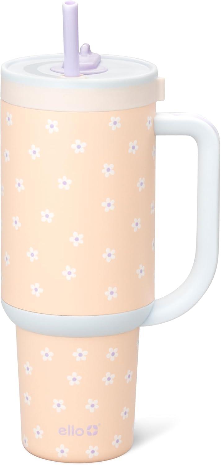 imageEllo Oasis 40oz Stainless Steel Water Bottle  Flower QuiltOrange Daisies