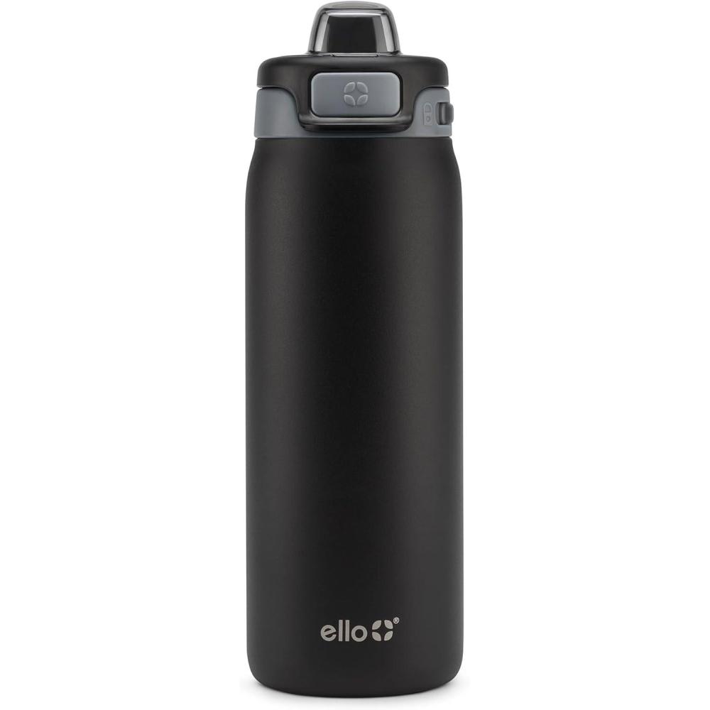 imageEllo Pop ampamp Fill 18oz Stainless Steel Kids Water Bottle with Quick Fill Lid  Vacuum Insulated BPA Free Bottle with Leak Proof Straw and Chug Lid Dishwasher Safe Gift For Kids Teens Preppy CherriesTonal Black