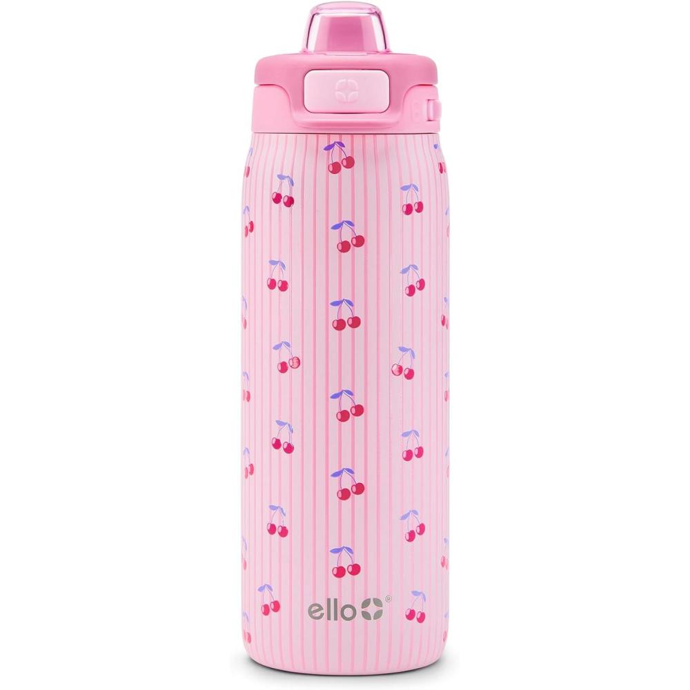imageEllo Pop ampamp Fill 18oz Stainless Steel Kids Water Bottle with Quick Fill Lid  Vacuum Insulated BPA Free Bottle with Leak Proof Straw and Chug Lid Dishwasher Safe Gift For Kids Teens Preppy CherriesPreppy Cherries