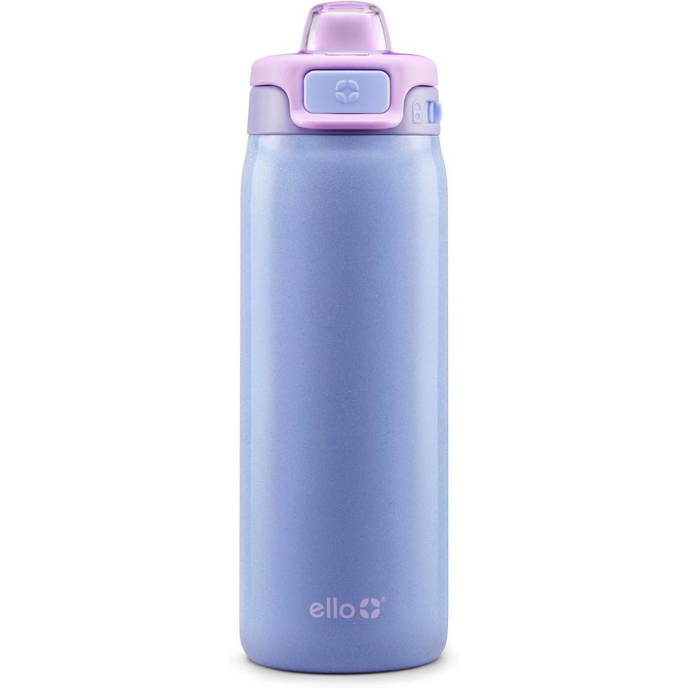 imageEllo Pop ampamp Fill 18oz Stainless Steel Kids Water Bottle with Quick Fill Lid  Vacuum Insulated BPA Free Bottle with Leak Proof Straw and Chug Lid Dishwasher Safe Gift For Kids Teens Preppy CherriesShiny Purple