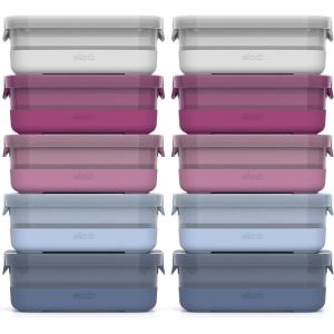 image:imageEllo Plastic 37 Cup Meal Prep Set 10 Pc BPA Free Plastic Food Storage Container with Silicone Boot and Airtight Lids Dishwasher Microwave and Freezer Safe Elderberry Pack of 2