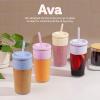 image:imageEllo Ava 18oz Glass Tumbler with Straw and Lid  Premium Ribbed Glass with Silicone Grip Car Cup Friendly Dishwasher Safe BPA Free  Iced Coffee Water Matcha Juice Cup  Pink OrchardLemon