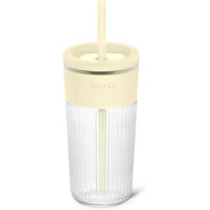 image:imageEllo Ava 18oz Glass Tumbler with Straw and Lid  Premium Ribbed Glass with Silicone Grip Car Cup Friendly Dishwasher Safe BPA Free  Iced Coffee Water Matcha Juice Cup  Pink OrchardLemon