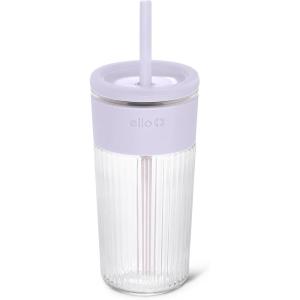 image:imageEllo Ava 18oz Glass Tumbler with Straw and Lid  Premium Ribbed Glass with Silicone Grip Car Cup Friendly Dishwasher Safe BPA Free  Iced Coffee Water Matcha Juice Cup  Pink OrchardSugarplum