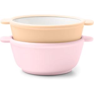 image:imageEllo Clean Start Toddler Bowls 2 Pack  Ceramic KidsBaby Bowls with Silicone Sleeves  BPAFree PlasticFree  Microwave amp Dishwasher Safe  High Chair Friendly Stackable  Cashmere PinkDuneCashmere PinkDune