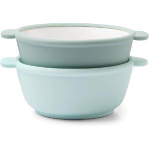 image:imageEllo Clean Start Toddler Bowls 2 Pack  Ceramic KidsBaby Bowls with Silicone Sleeves  BPAFree PlasticFree  Microwave amp Dishwasher Safe  High Chair Friendly Stackable  Cashmere PinkDuneDewdropGrayed Jade