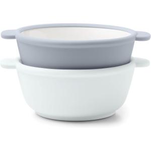 image:imageEllo Clean Start Toddler Bowls 2 Pack  Ceramic KidsBaby Bowls with Silicone Sleeves  BPAFree PlasticFree  Microwave amp Dishwasher Safe  High Chair Friendly Stackable  Cashmere PinkDuneQuiet TideTech Blue
