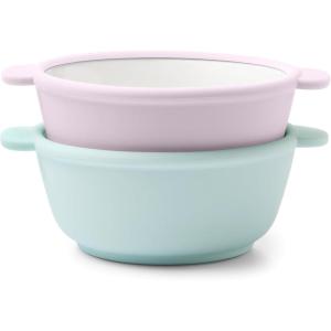 image:imageEllo Clean Start Toddler Bowls 2 Pack  Ceramic KidsBaby Bowls with Silicone Sleeves  BPAFree PlasticFree  Microwave amp Dishwasher Safe  High Chair Friendly Stackable  Cashmere PinkDuneDewdropSugarplum