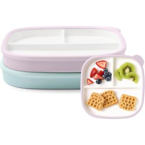 image:imageEllo Clean Start Toddler Breakfast Plate 2 Pack  BPAFree Ceramic Plates with Divider amp Silicone Sleeve for BabiesToddlers Microwave amp Dishwasher Safe  High Chair Friendly  Cashmere PinkDuneDewdropSugarplum