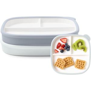 image:imageEllo Clean Start Toddler Breakfast Plate 2 Pack  BPAFree Ceramic Plates with Divider amp Silicone Sleeve for BabiesToddlers Microwave amp Dishwasher Safe  High Chair Friendly  Cashmere PinkDuneQuiet TideTech Blue