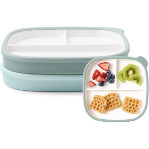 image:imageEllo Clean Start Toddler Breakfast Plate 2 Pack  BPAFree Ceramic Plates with Divider amp Silicone Sleeve for BabiesToddlers Microwave amp Dishwasher Safe  High Chair Friendly  Cashmere PinkDuneDewdropGrayed Jade