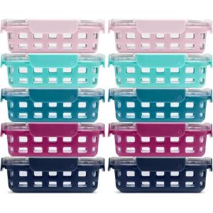 image:imageEllo Duraglass 34 Cup Meal Prep Sets 10Pc 10 Pack Set Glass Food Storage Container with Silicone Sleeve and Airtight BPAFree Plastic Lids Dishwasher Microwave and Freezer Safe Evening Orchard