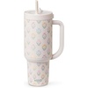 image:imageEllo Oasis 30oz Tumbler with Handle amp Retracting Straw  Reusable Insulated Stainless Steel Cup 100 Leakproof  Gifts for Teens Women Men  Keeps cold for 23 Hours  Cup Holder Friendly  BlackFlower Quilt