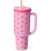 image:imageEllo Oasis 30oz Tumbler with Handle amp Retracting Straw  Reusable Insulated Stainless Steel Cup 100 Leakproof  Gifts for Teens Women Men  Keeps cold for 23 Hours  Cup Holder Friendly  BlackStrawberries