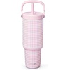 image:imageEllo Oasis Go 26oz Tumbler with Top Handle and Retracting Straw  Reusable Insulated Stainless Steel Cup 100 Leakproof Water Bottle 24 Hours Cold Cup Holder Friendly For Travel  In The CloudsPink Gingham