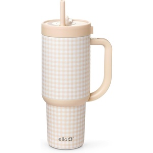 image:imageEllo Oasis 30oz Tumbler with Handle amp Retracting Straw  Reusable Insulated Stainless Steel Cup 100 Leakproof  Gifts for Teens Women Men  Keeps cold for 23 Hours  Cup Holder Friendly  BlackBeige Gingham