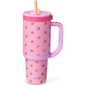 image:imageEllo Oasis 30oz Tumbler with Handle amp Retracting Straw  Reusable Insulated Stainless Steel Cup 100 Leakproof  Gifts for Teens Women Men  Keeps cold for 23 Hours  Cup Holder Friendly  BlackStrawberries