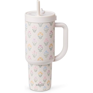 image:imageEllo Oasis 30oz Tumbler with Handle amp Retracting Straw  Reusable Insulated Stainless Steel Cup 100 Leakproof  Gifts for Teens Women Men  Keeps cold for 23 Hours  Cup Holder Friendly  BlackFlower Quilt