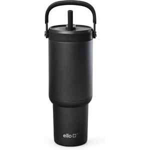 image:imageEllo Oasis Go 26oz Tumbler with Top Handle and Retracting Straw  Reusable Insulated Stainless Steel Cup 100 Leakproof Water Bottle 24 Hours Cold Cup Holder Friendly For Travel  In The CloudsBlack