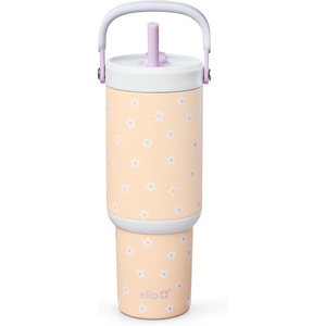 image:imageEllo Oasis Go 26oz Tumbler with Top Handle and Retracting Straw  Reusable Insulated Stainless Steel Cup 100 Leakproof Water Bottle 24 Hours Cold Cup Holder Friendly For Travel  In The CloudsDaisies