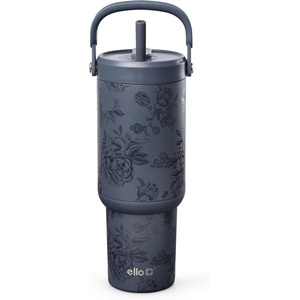 image:imageEllo Oasis Go 26oz Tumbler with Top Handle and Retracting Straw  Reusable Insulated Stainless Steel Cup 100 Leakproof Water Bottle 24 Hours Cold Cup Holder Friendly For Travel  In The CloudsPorcelain Rose Navy