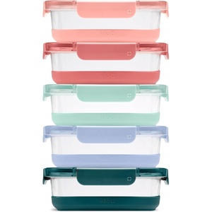 image:imageEllo Duraglass Refresh 34 Cup Meal Prep Sets 10Pc 5 Pack Set Glass Food Storage Container with Silicone Boot and Airtight BPAFree Plastic Lids Dishwasher Microwave and Freezer Safe MelonMelon Refresh