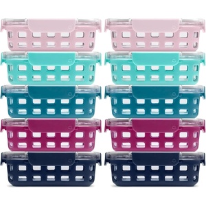 image:imageEllo Duraglass Refresh 34 Cup Meal Prep Sets 10Pc 5 Pack Set Glass Food Storage Container with Silicone Boot and Airtight BPAFree Plastic Lids Dishwasher Microwave and Freezer Safe MelonEvening Orchard
