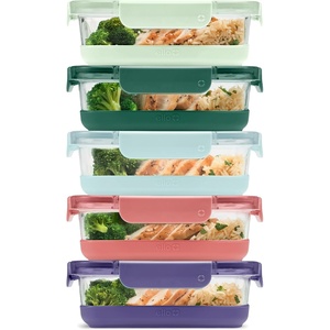 image:imageEllo Duraglass Refresh 34 Cup Meal Prep Sets 10Pc 5 Pack Set Glass Food Storage Container with Silicone Boot and Airtight BPAFree Plastic Lids Dishwasher Microwave and Freezer Safe MelonEverest