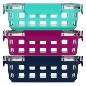 image:imageEllo Duraglass Refresh 34 Cup Meal Prep Sets 10Pc 5 Pack Set Glass Food Storage Container with Silicone Boot and Airtight BPAFree Plastic Lids Dishwasher Microwave and Freezer Safe MelonMixed Berry