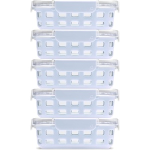 image:imageEllo Duraglass Refresh 34 Cup Meal Prep Sets 10Pc 5 Pack Set Glass Food Storage Container with Silicone Boot and Airtight BPAFree Plastic Lids Dishwasher Microwave and Freezer Safe MelonHalogen Blue with Sleeve
