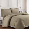 imageTribeca Living King Duvet Cover Set Soft Plain Bed Set Wrinkle Resistant Bedding Microfiber Includes One Duvet Cover and Two Sham Pillowcases Durable Bedding 110 GSM ValenciaWhiteTaupe